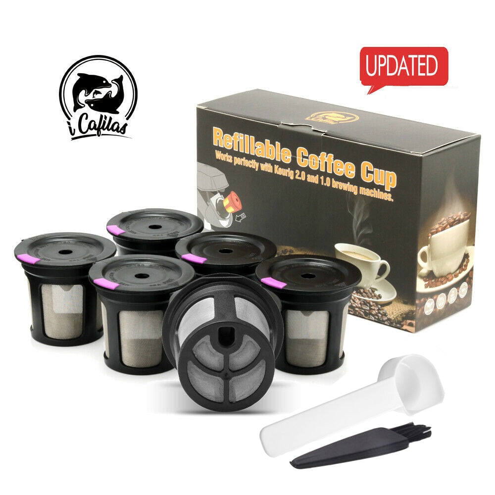 Update 6pcs/Set Refillable Keurig Coffee Capsule K-cup Filter for 2.0 & 1.0 Brewers Kcup Reusable for Keurig machine K-Carafe
